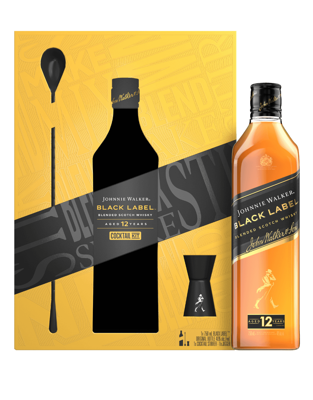 JOHNNIE WALKER BLACK LABEL BLENDED SCOTCH WHISKY COCKTAIL KIT