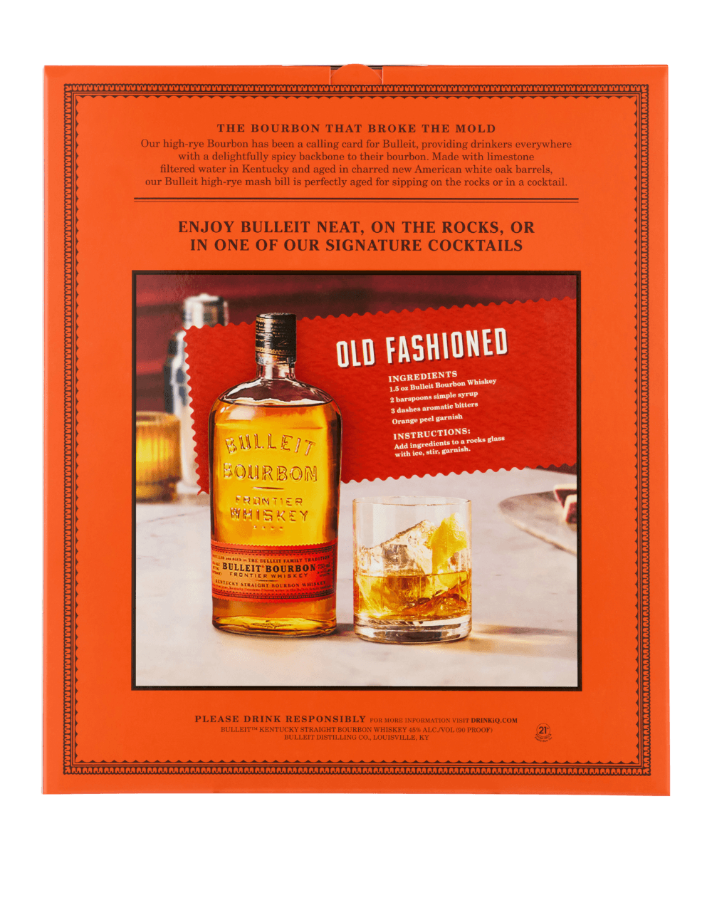 BULLEIT BOURBON WHISKEY WITH ICE MOLD & COCKTAIL SPOON