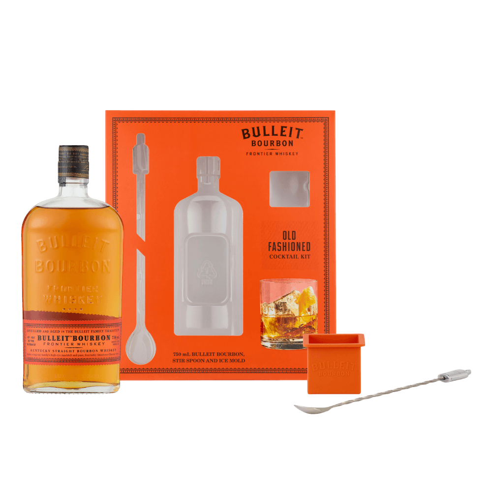 BULLEIT BOURBON WHISKEY WITH ICE MOLD & COCKTAIL SPOON