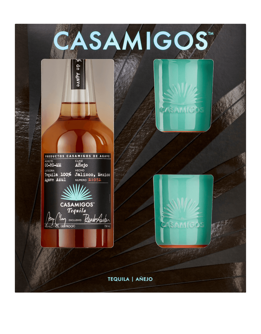 CASAMIGOS AÑEJO TEQUILA BOTTLE WITH 2 CERAMIC TUMBLERS