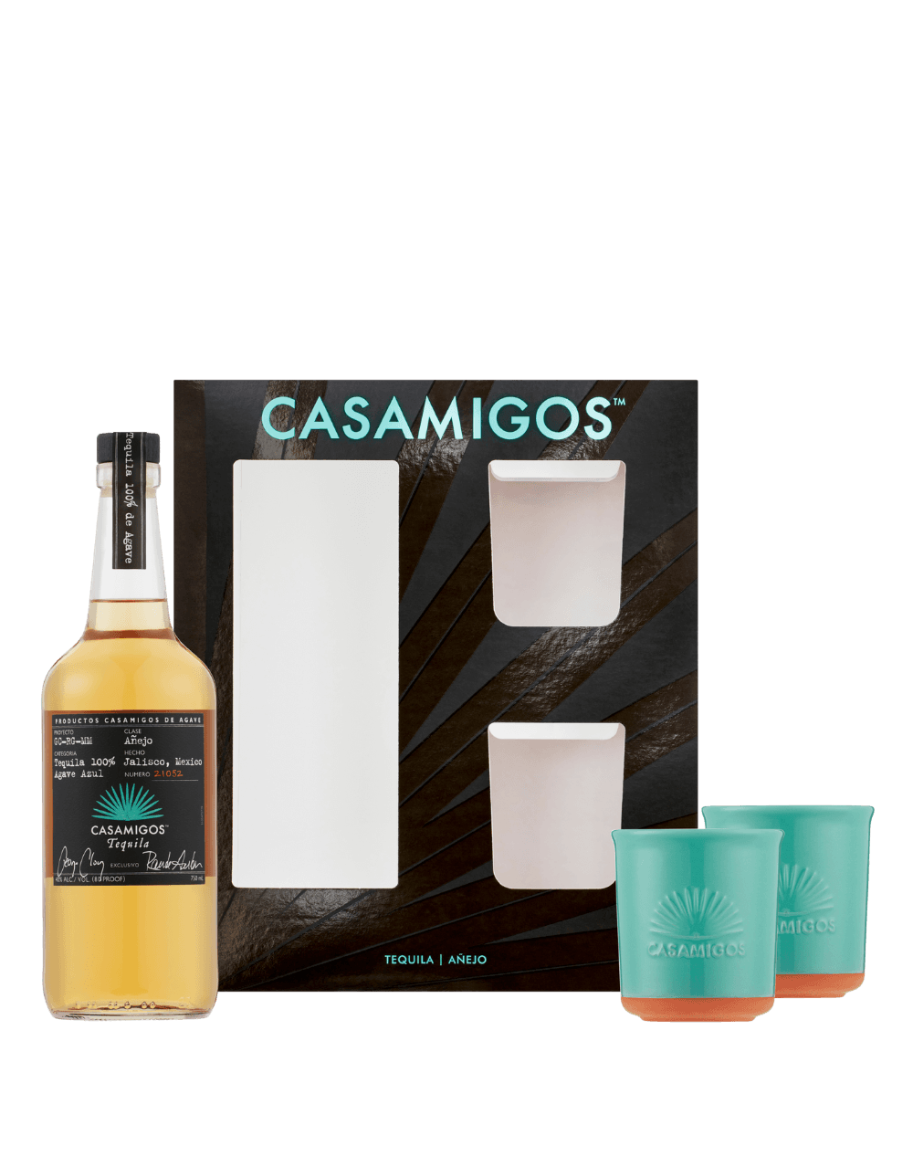 CASAMIGOS AÑEJO TEQUILA BOTTLE WITH 2 CERAMIC TUMBLERS