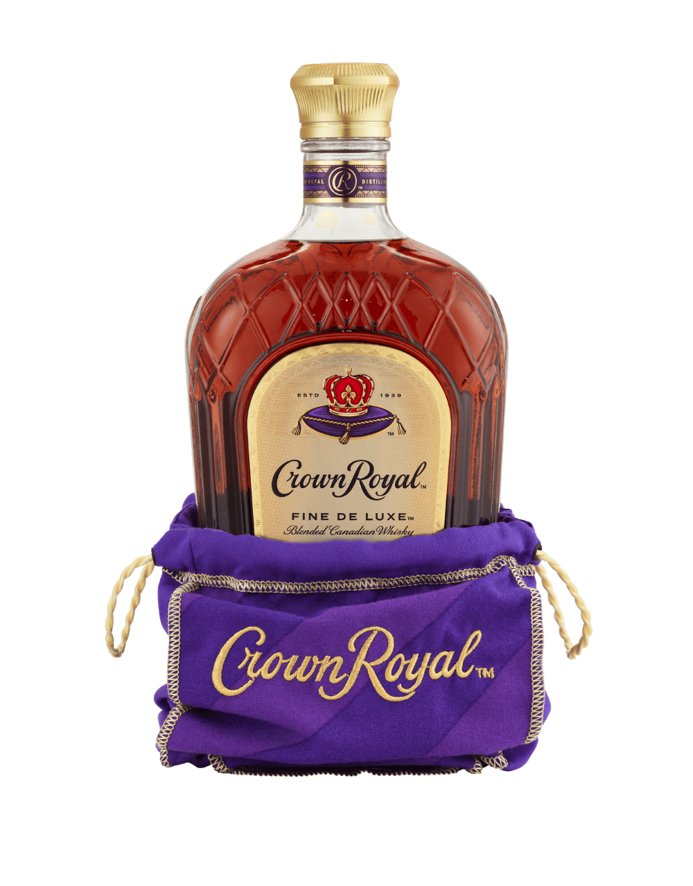 CROWN ROYAL FINE DE LUXE BLENDED CANADIAN WHISKY BOTTLE WITH LIMITED-EDITION HOLIDAY BAG AND BOX