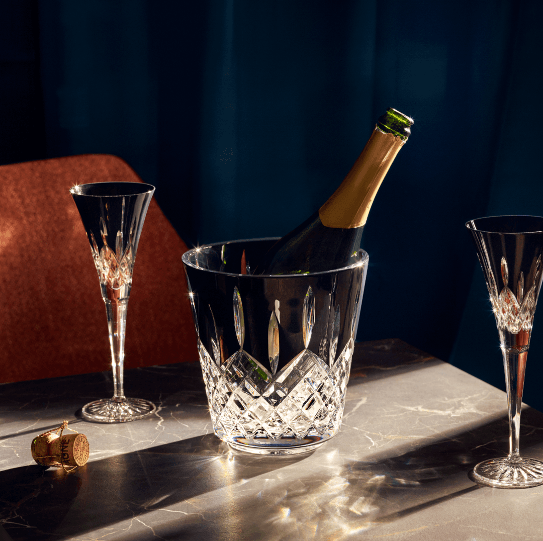 WATERFORD LISMORE BLACK ICE BUCKET & TONGS