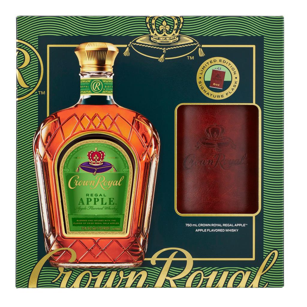 CROWN ROYAL REGAL APPLE FLAVORED WHISKY WITH LEATHER WRAPPED FLASK