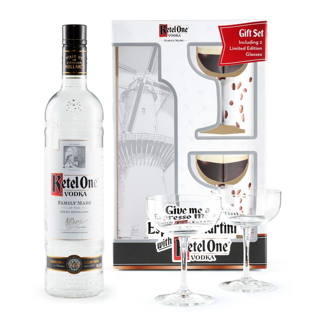 KETEL ONE VODKA WITH TWO LIMITED EDITION MARTINI GLASSES