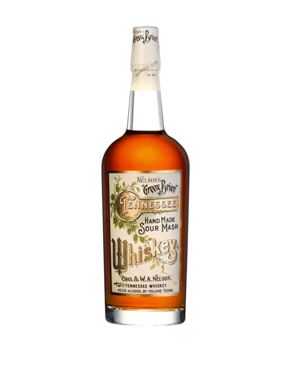 NELSON'S GREEN BRIER TENNESSEE WHISKEY HAND MADE SOUR MASH WHISKEY