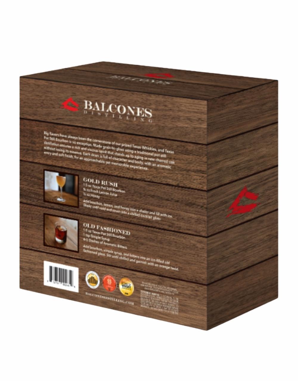 BALCONES TEXAS POT STILL BOURBON WITH LIMITED EDITION BALCONES ROCKS GLASSES