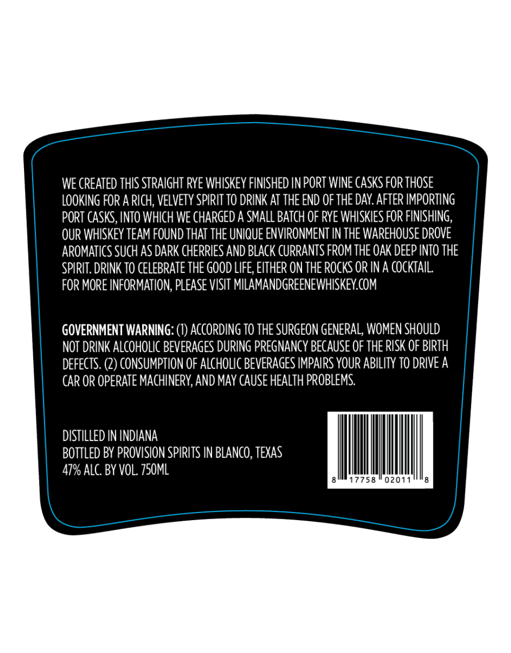 MILAM & GREENE PORT CASK FINISHED RYE