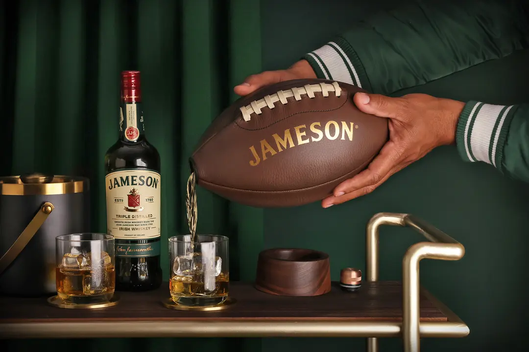 JAMESON IRISH WHISKEY WITH FOOTBALL FLASK