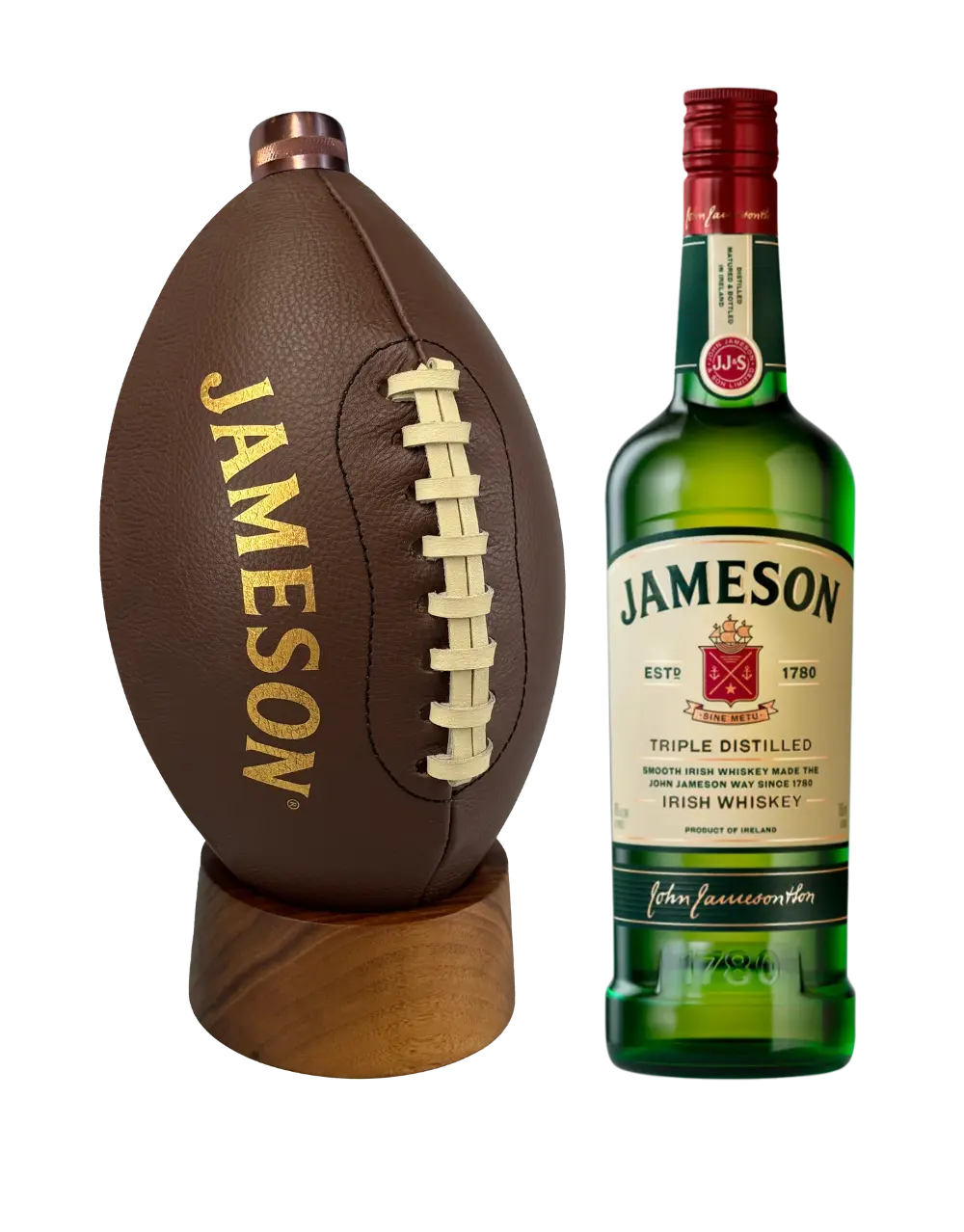 JAMESON IRISH WHISKEY WITH FOOTBALL FLASK
