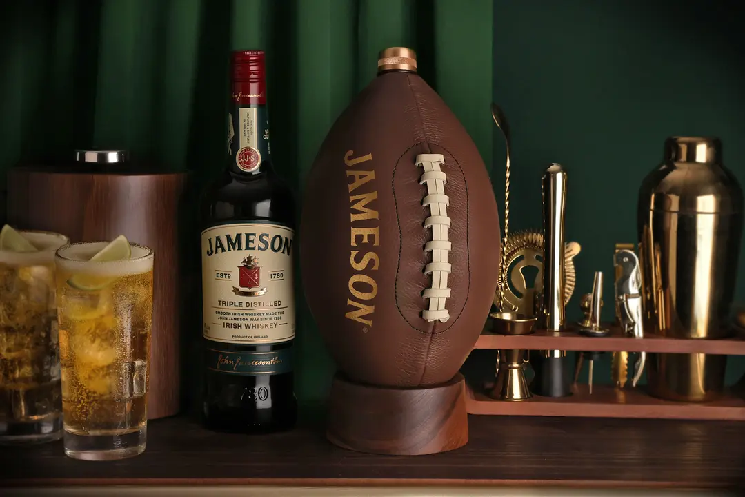 JAMESON IRISH WHISKEY WITH FOOTBALL FLASK