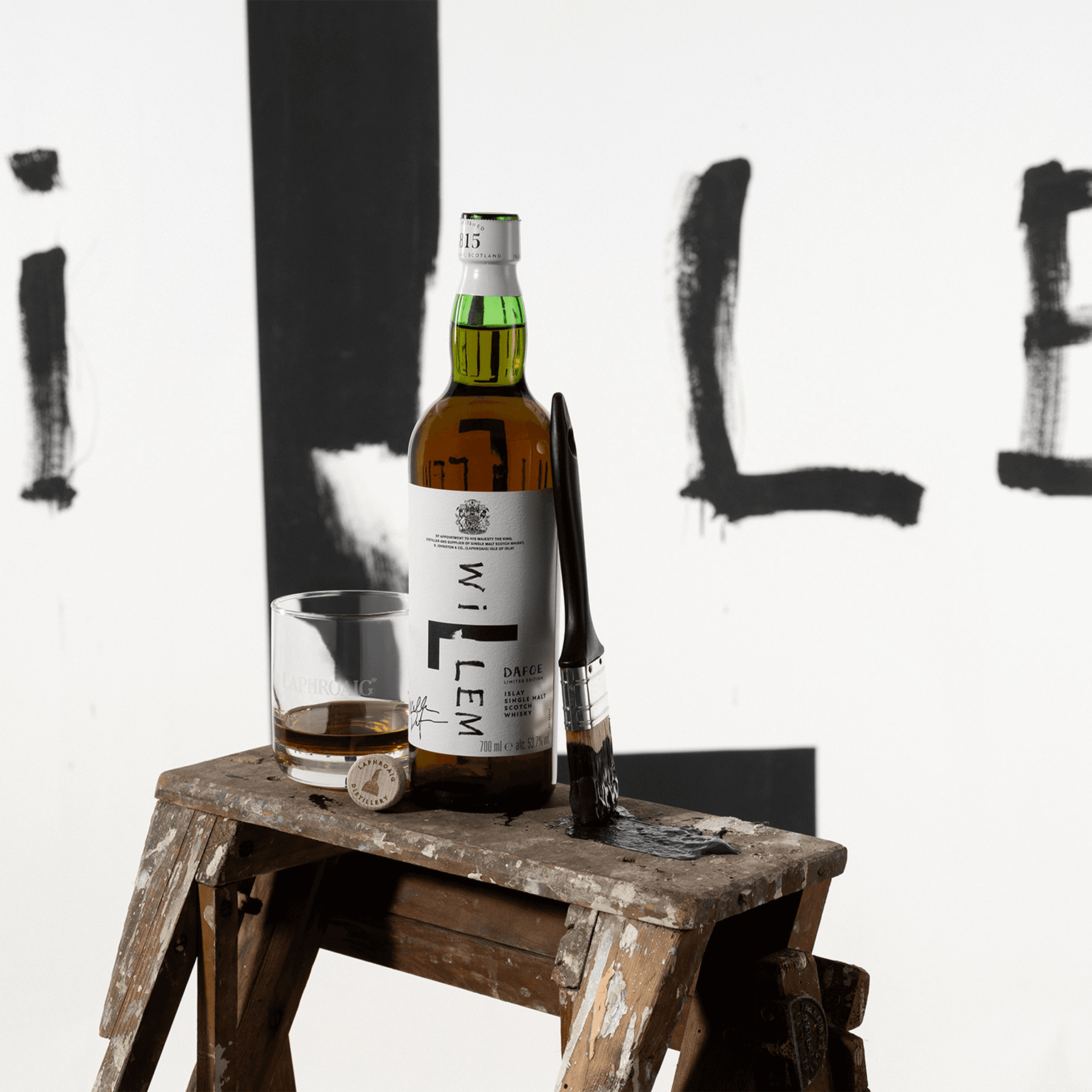 WILLEM BY WILLEM DAFOE LAPHROAIG 14 YEAR OLD ISLAY SINGLE MALT SCOTCH WHISKY