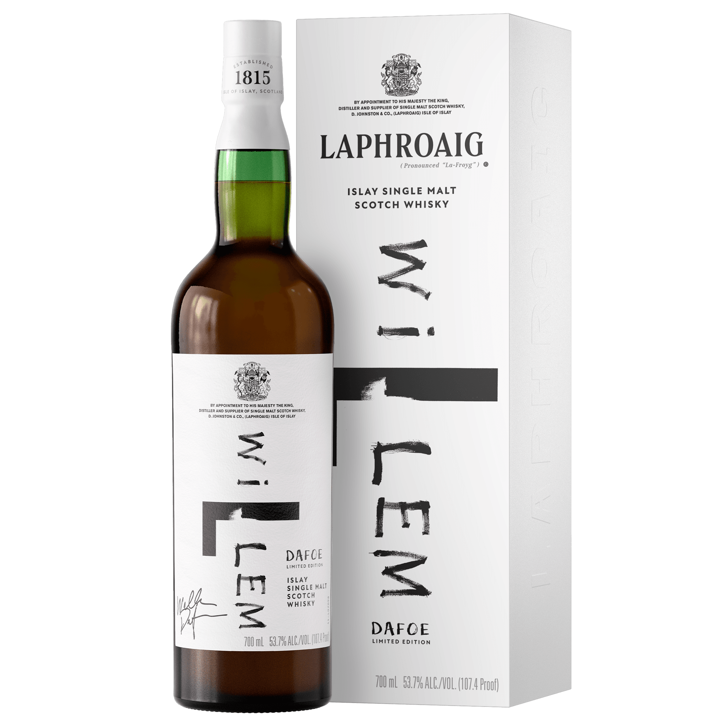 WILLEM BY WILLEM DAFOE LAPHROAIG 14 YEAR OLD ISLAY SINGLE MALT SCOTCH WHISKY