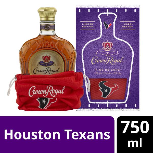 CROWN ROYAL FINE DE LUXE BLENDED CANADIAN WHISKY, 750 ML BOTTLE WITH HOUSTON TEXANS BAG
