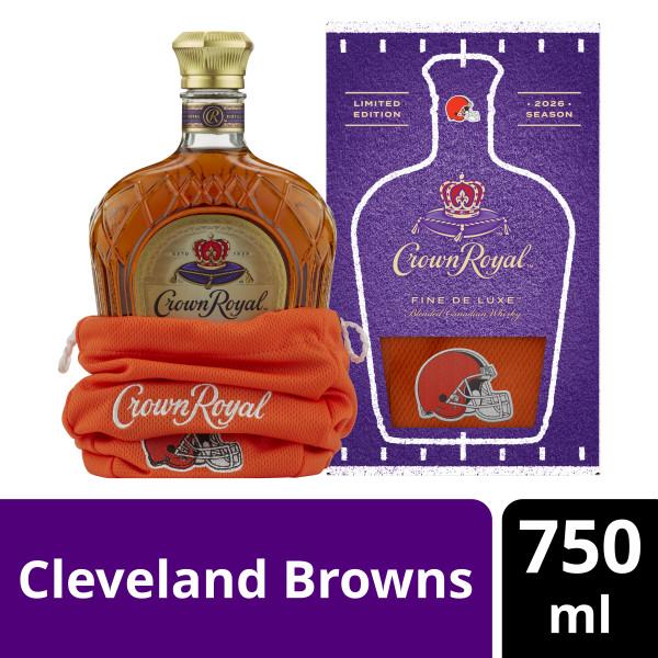 CROWN ROYAL FINE DE LUXE BLENDED CANADIAN WHISKY, 750 ML BOTTLE WITH CLEVELAND BROWNS BAG