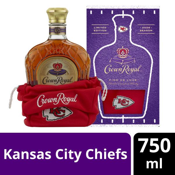 CROWN ROYAL FINE DE LUXE BLENDED CANADIAN WHISKY, 750 ML BOTTLE WITH KANSAS CITY CHIEFS BAG