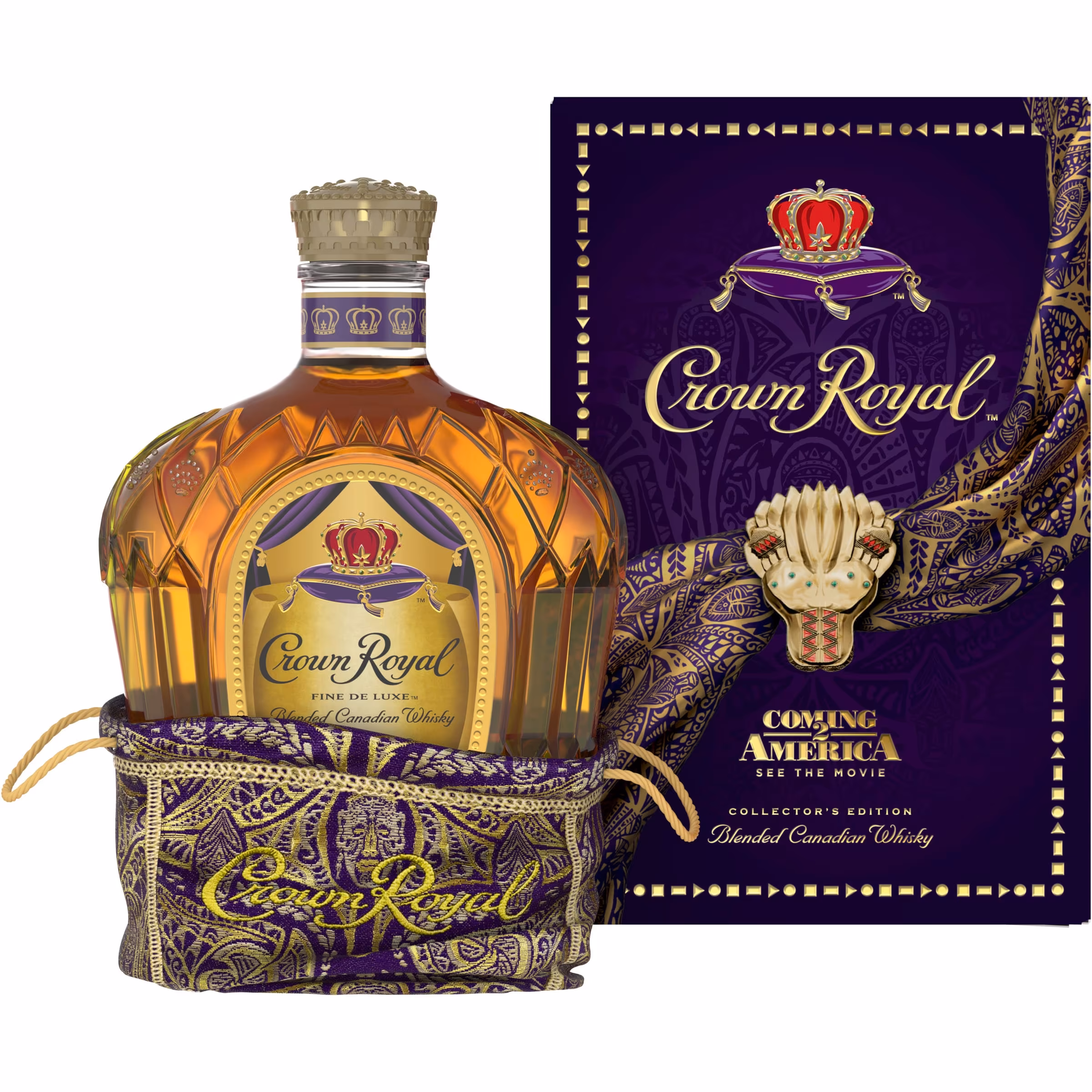 CROWN ROYAL FINE DE LUXE BLENDED CANADIAN WHISKY, COMING 2 AMERICA COLLECTOR'S EDITION