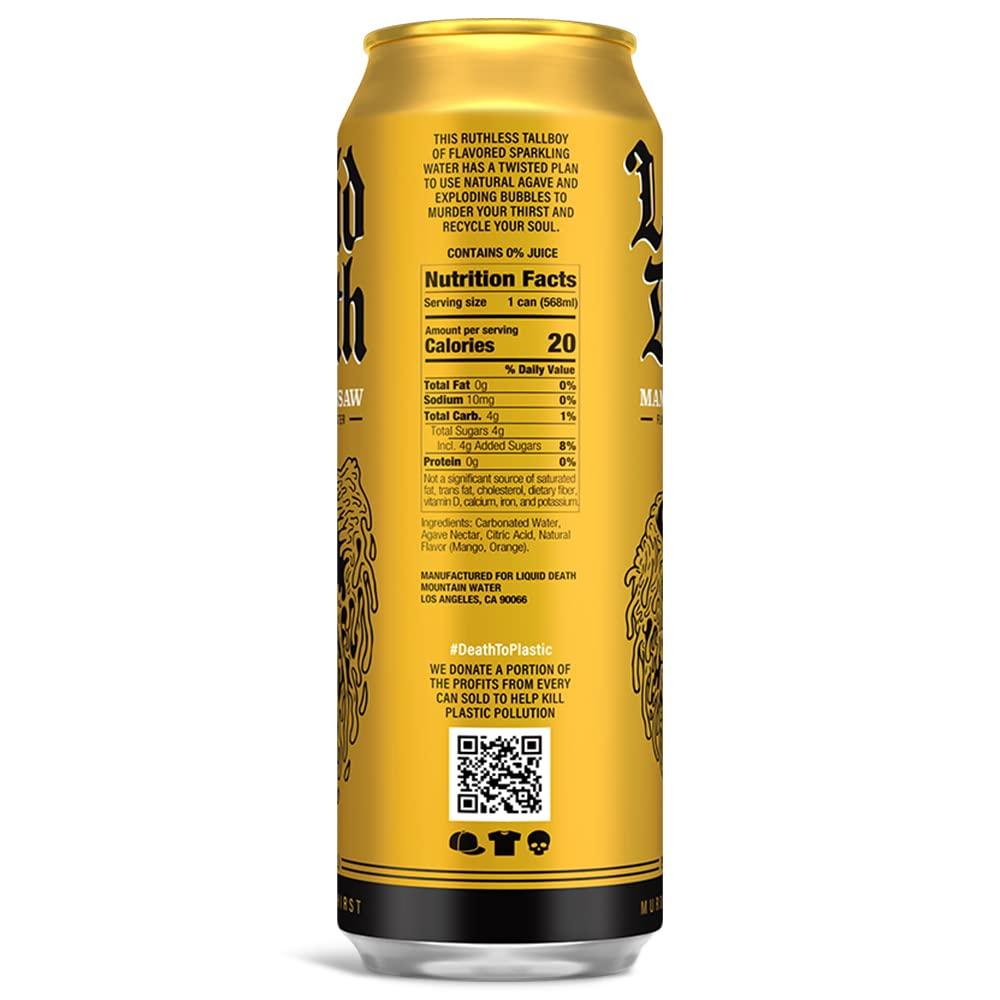 LIQUID DEATH SPARKLING WATER, MANGO CHAINSAW