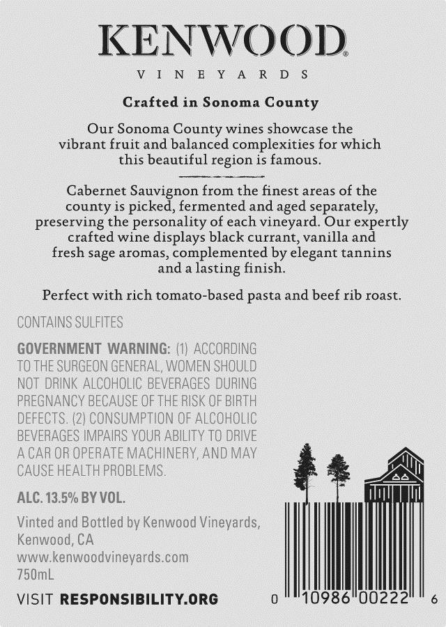 KENWOOD VINEYARDS SONOMA CABERNET SAUVIGNON