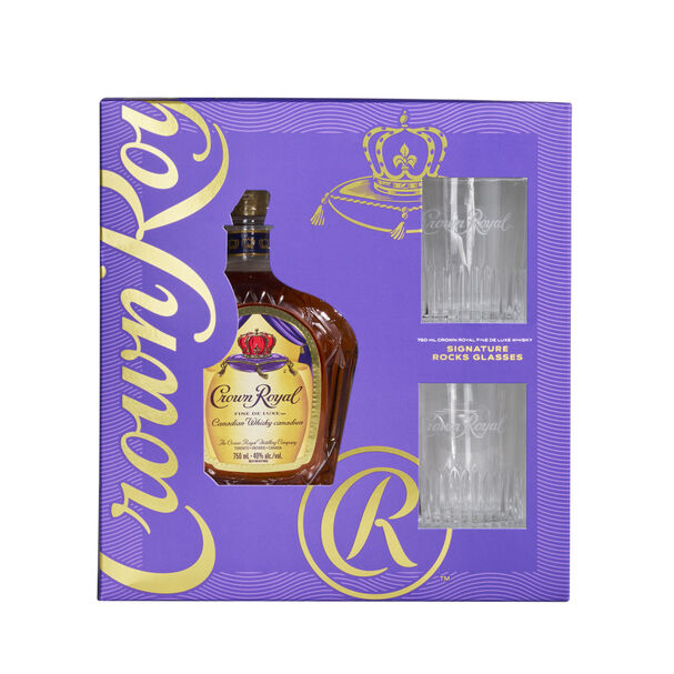 Crown Royal Fine De Luxe Blended Canadian Whisky with Two Signature Rocks Glasses, , main_image