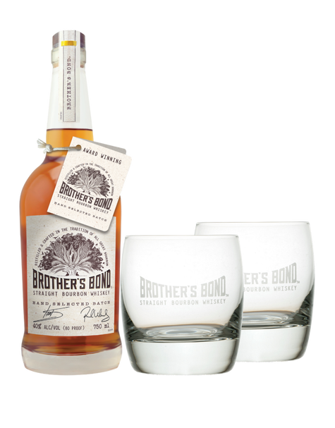 Brother's Bond Straight Bourbon Whiskey with Brother's Bond Rocks Glasses - Main