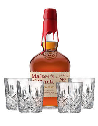 Maker's 46 Bourbon Whisky with 4 Markham Marquis by Waterford Double Old Fashioned Glasses - Main