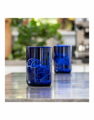 Rolf Glass Blue Fish Recycled Tumbler (Set of 4) - Lifestyle