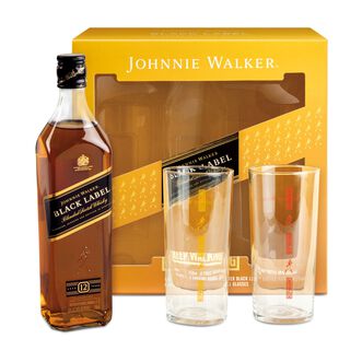 Johnnie Walker Black Label Blended Scotch Whiskey with Two Branded Highball Glasses - Main