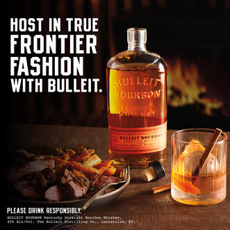Bulleit Bourbon Whiskey with Two Branded Ceramic Mugs - Lifestyle