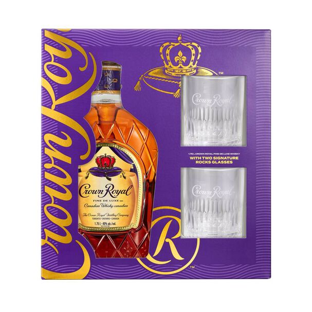 Crown Royal Fine de Luxe Blended Canadian Whisky with Two Signature Rocks Glasses - Main