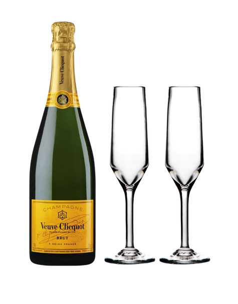 Veuve Clicquot Yellow Label Champagne and Simon Pearce Bristol Champagne Flute Bundle, , main_image