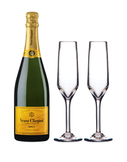Veuve Clicquot Yellow Label Champagne and Simon Pearce Bristol Champagne Flute Bundle, , main_image