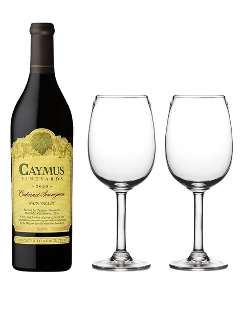 Caymus Napa Valley Cabernet Sauvignon 2019 and Simon Pearce Woodstock Red Wine Glassware Bundle, , main_image