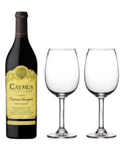 Caymus Napa Valley Cabernet Sauvignon 2019 and Simon Pearce Woodstock Red Wine Glassware Bundle, , main_image