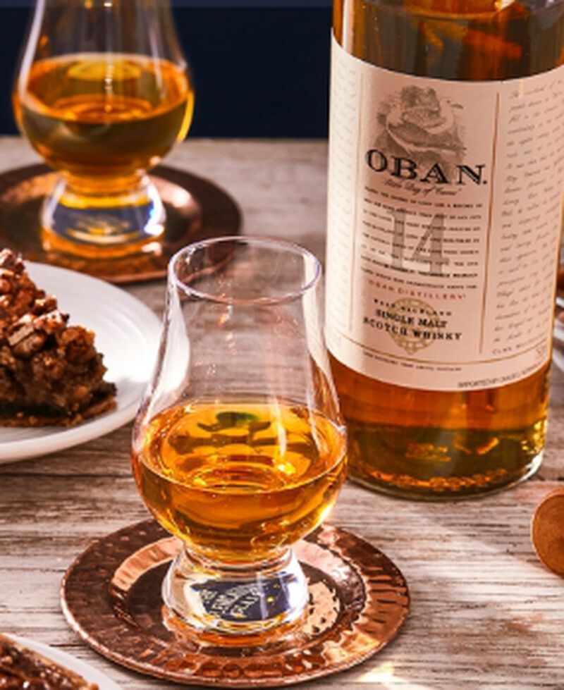 Bottle of Oban 14 with a glass
