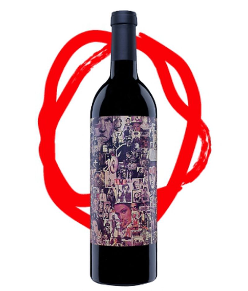 Bottle of Orin Swift Abstract Red with red circle drawn in the background