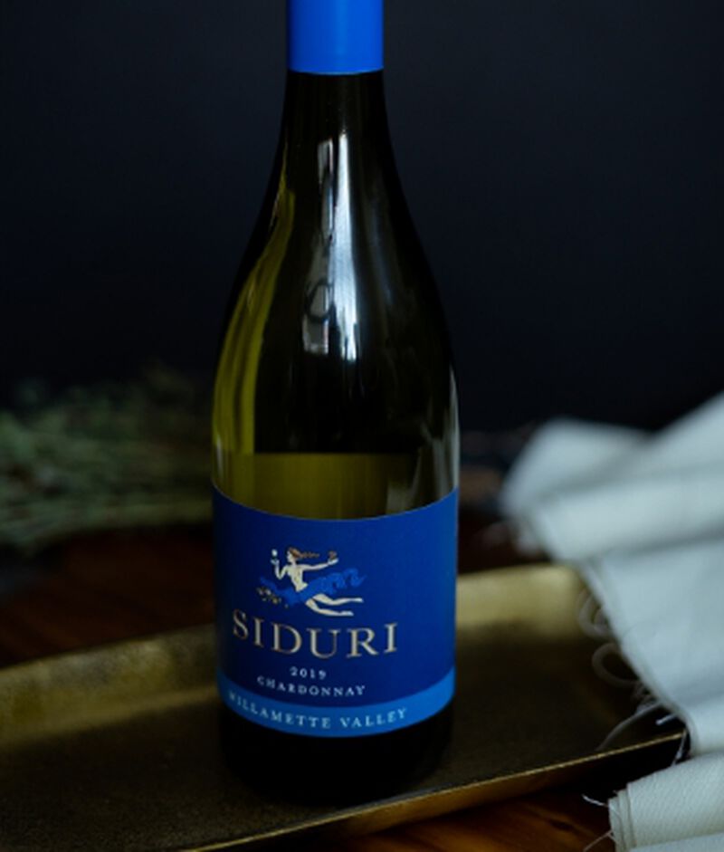 Bottle of Siduri Willamette Valley Chardonnay on a table