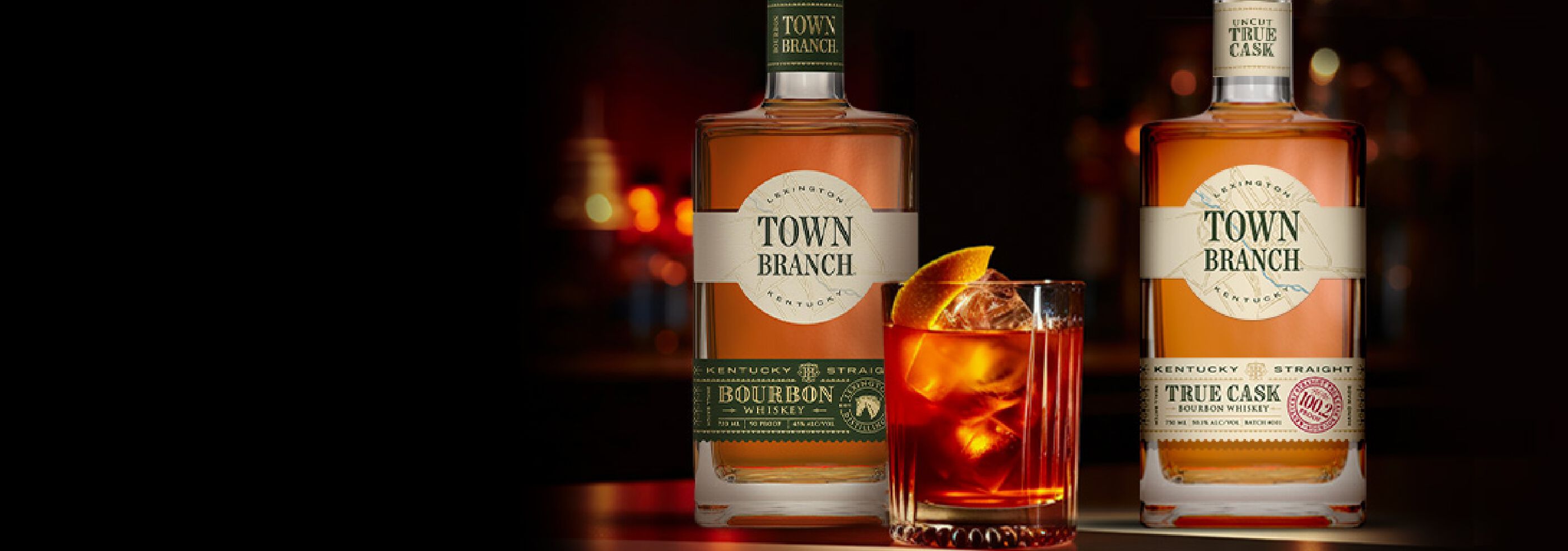 Town Branch bottles with a cocktail