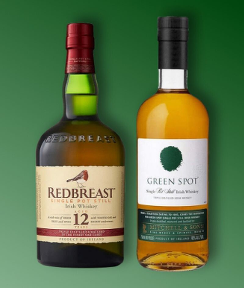 Bottle of Redbreast Irish Whiskey and Green Spot Irish Whiskey