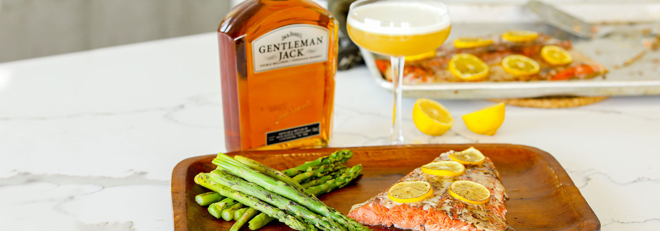 Gentleman Jack's bottle with salmon