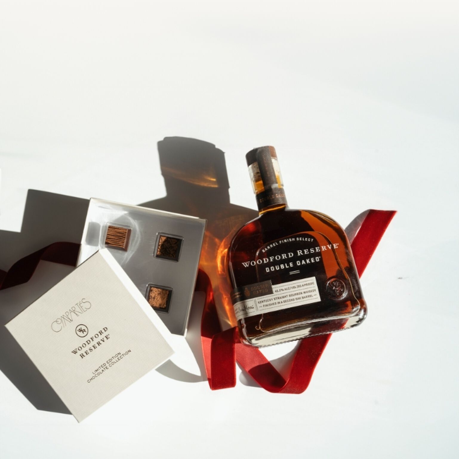Woodford Reserve Double Oaked Bourbon and Compartés Limited Edition Chocolate Collection Bundle
