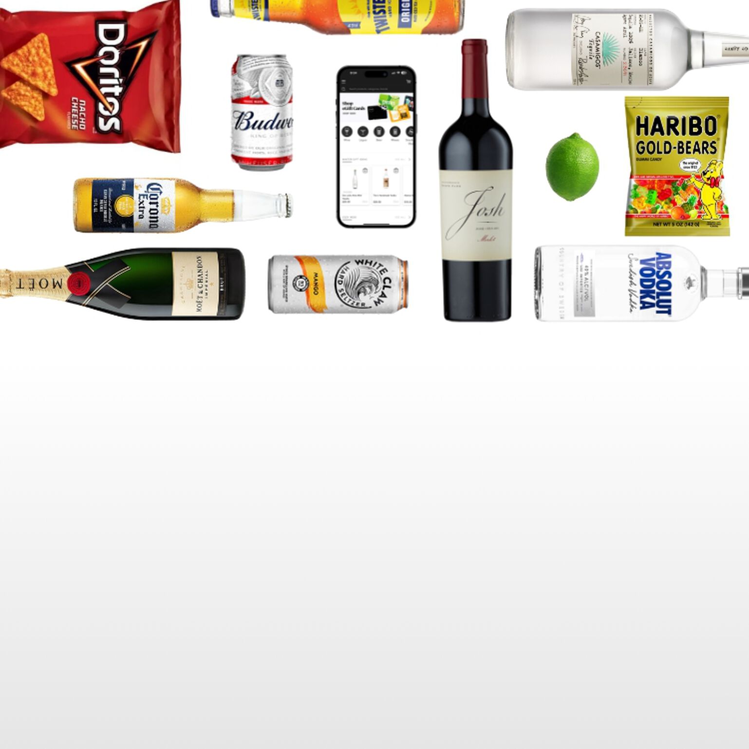 Assorted products for sale on Minibardelivery.com or on the Minibar app