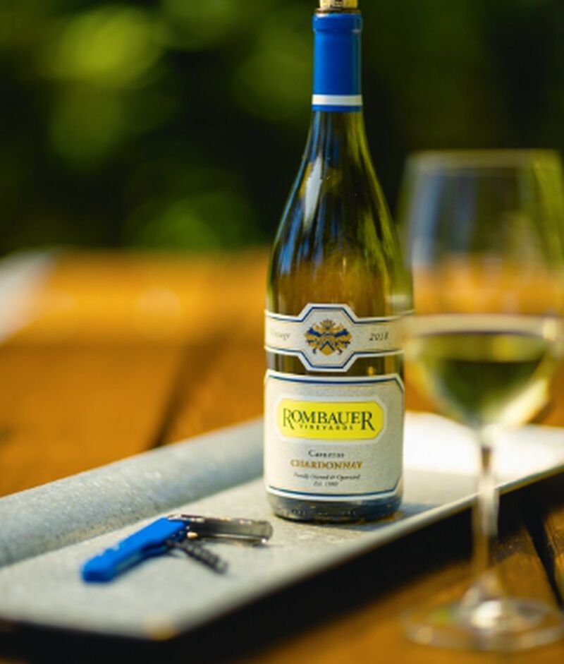 Bottle of Rombauer Carneros Chardonnay with a glass