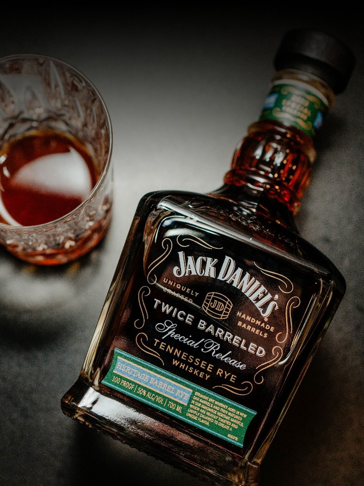 A bottle of Jack Daniel's 2023 Twice Barreled Heritage Barrel Rye