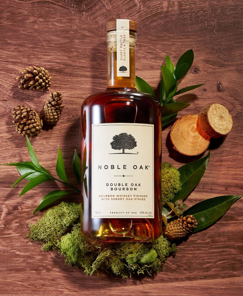 A bottle of Noble Oak Double Oak Bourbon